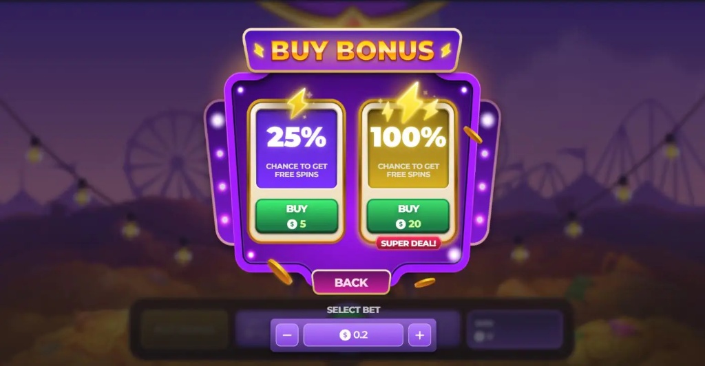 Interfejs wyskakującego okna z nagłówkiem „BUY BONUS”.